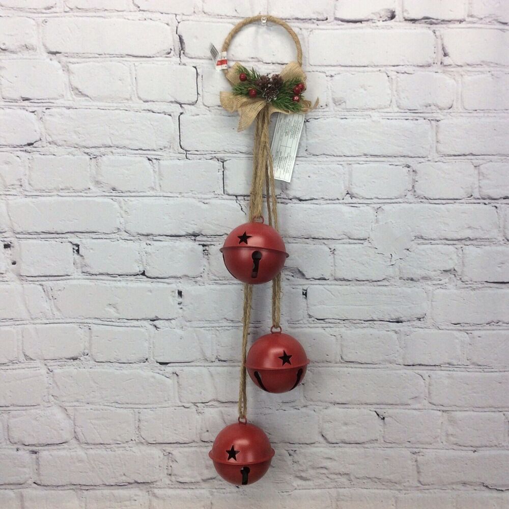 Holiday Christmas 3 Bell Wall/Door Knob Hanger Red w/Jute Twine Bow Decor Crafts